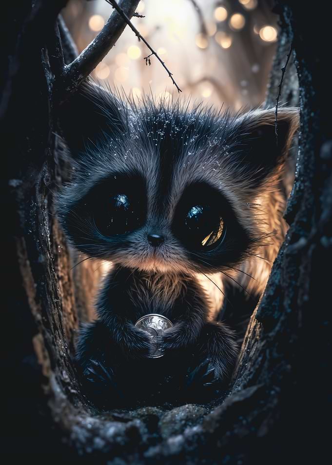Small Raccoon Holding Silver Coin