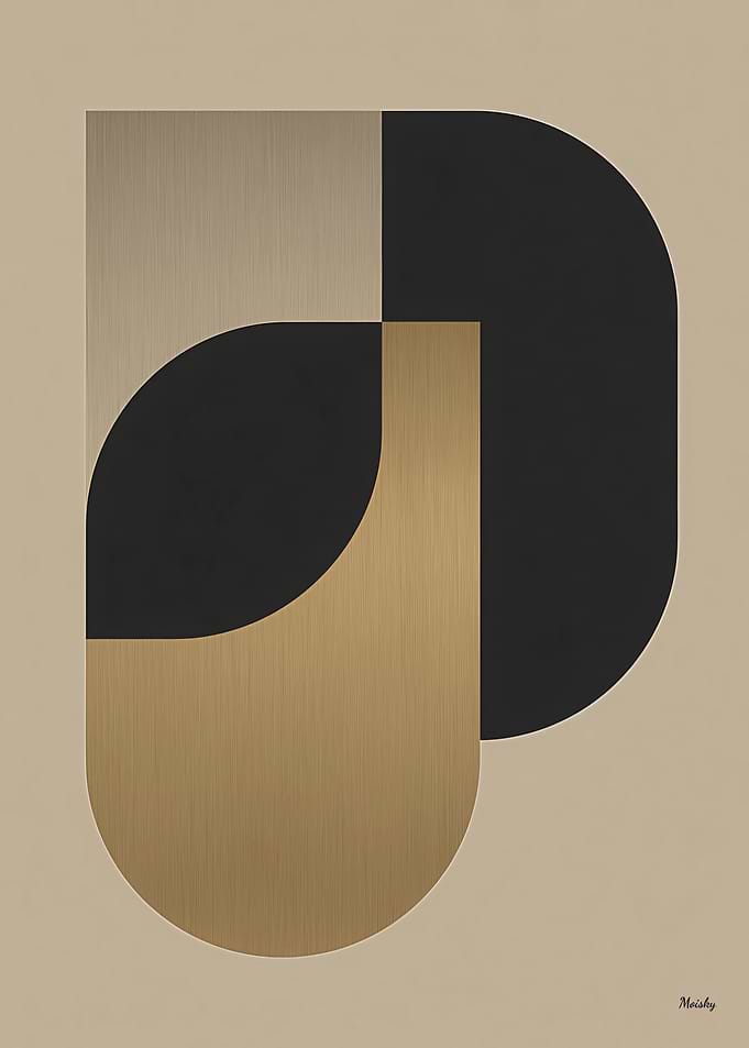 Japandi Luxury Minimal Geometric Abstract Wall Art in Black and Gold - 01