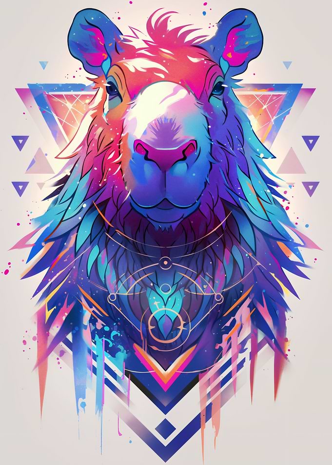 Vibrant Geometric Capybara Portrait