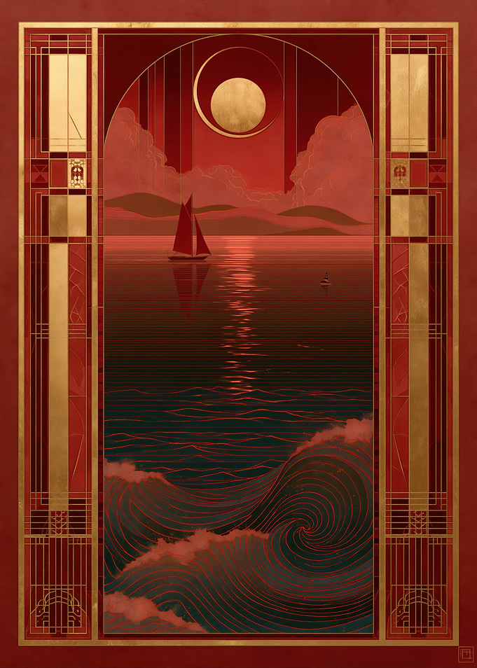 Art Deco Sailboat Sunset