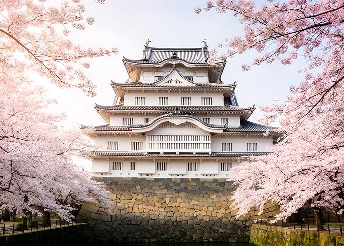 Japanese Castle with Cherry Blossoms