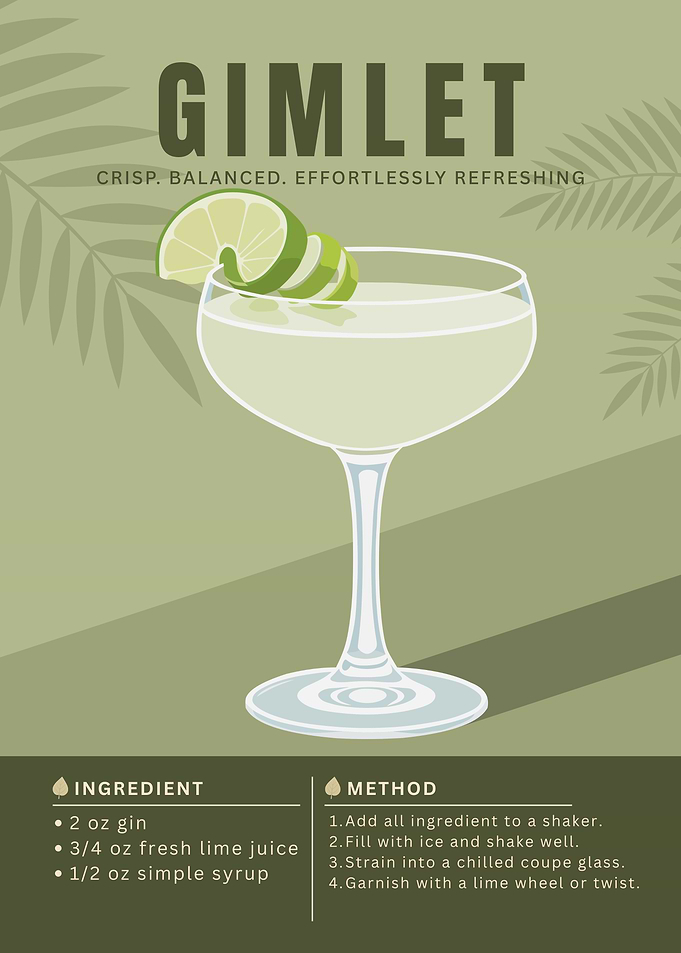 Gimlet Cocktail Poster – Minimalist Gin & Lime Art in Elegant Retro Style