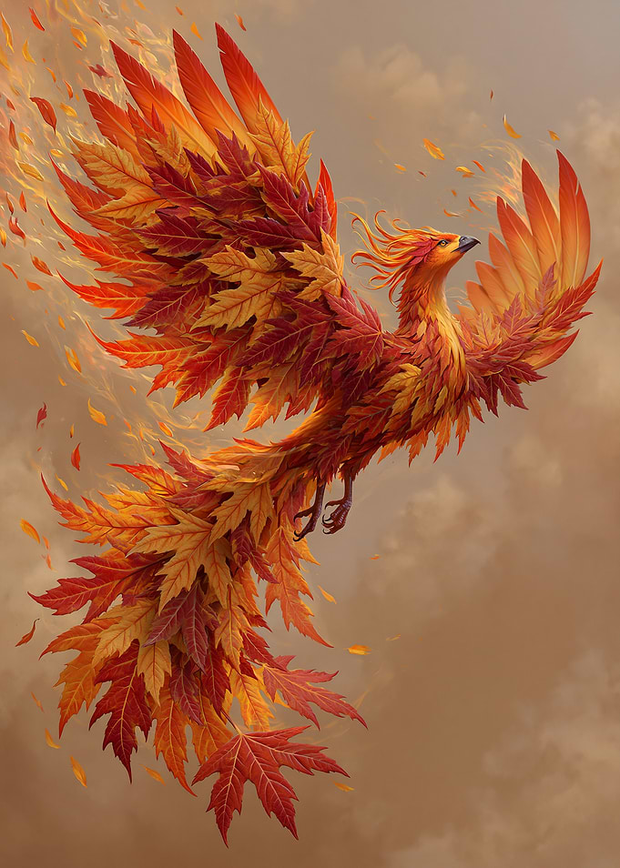 Phoenix made of autumn leaves