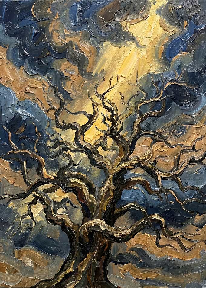 Gnarled Tree Under Dramatic Sky