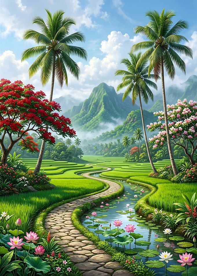 Tropical Rice Terraces and River