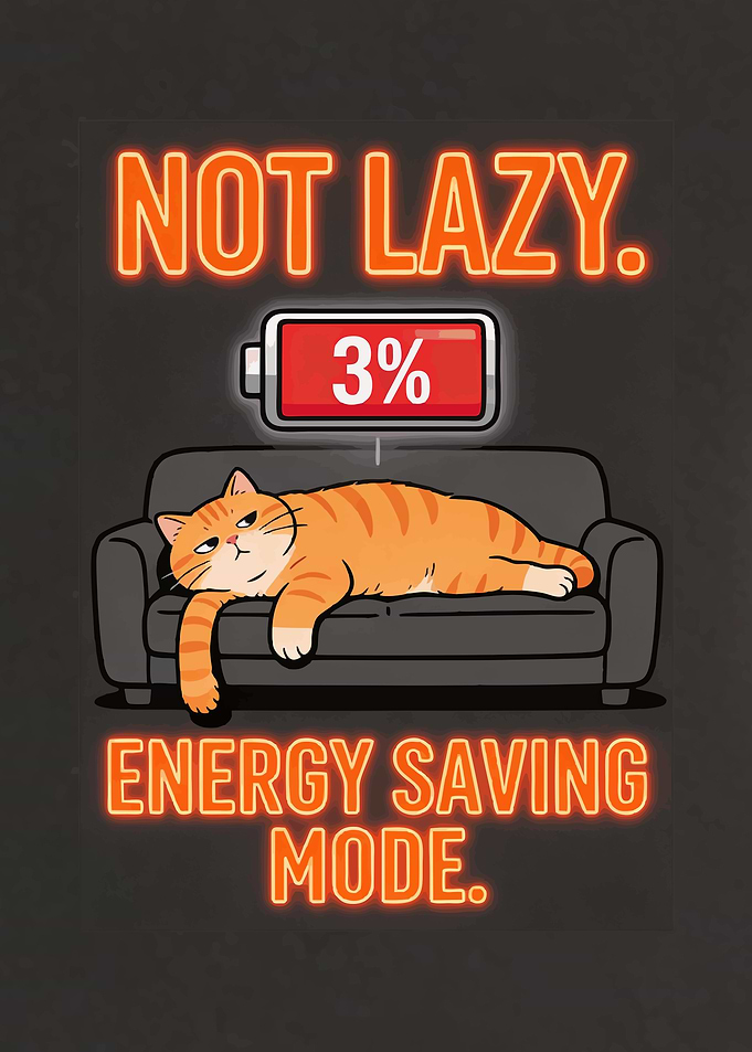 Not Lazy Energy Saving Mode Funny Cat