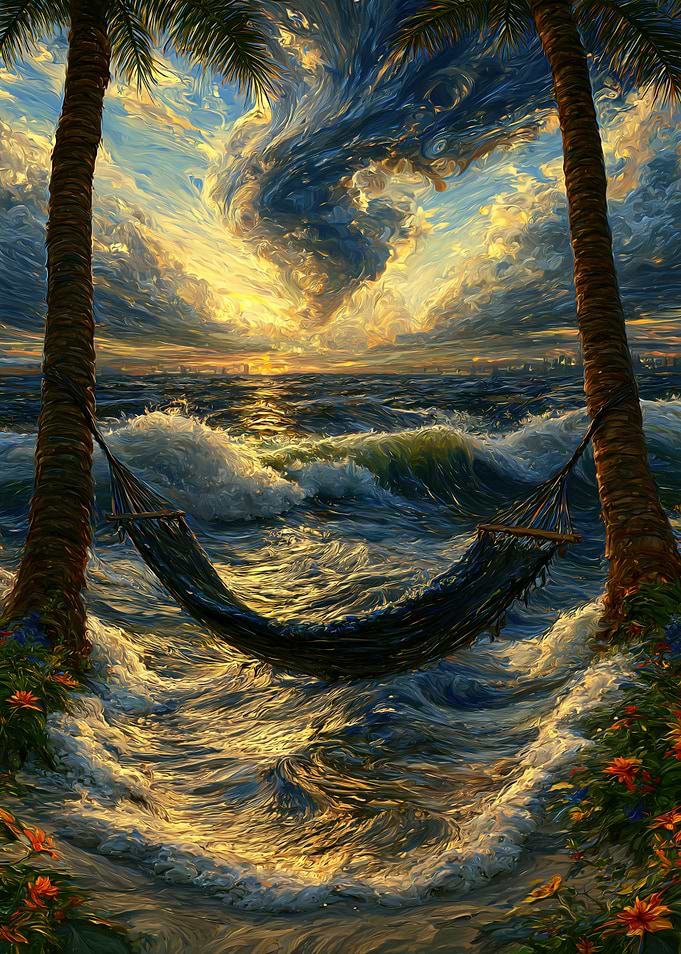 Tropical Hammock Over Ocean Waves