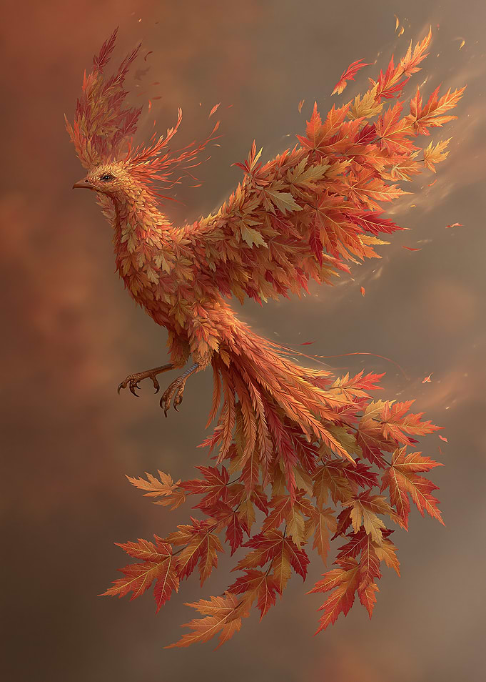 Phoenix Made of Autumn Leaves