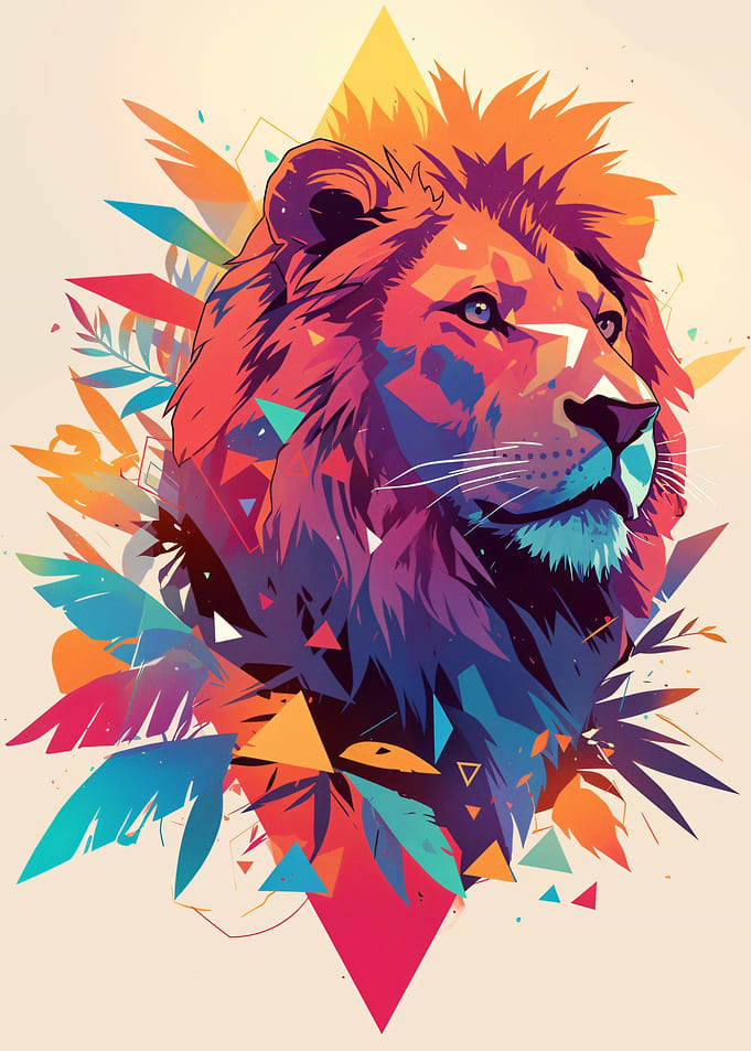 Vibrant Geometric Lion Portrait