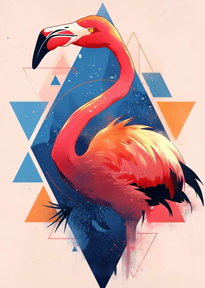 Vibrant Flamingo with Geometric Background