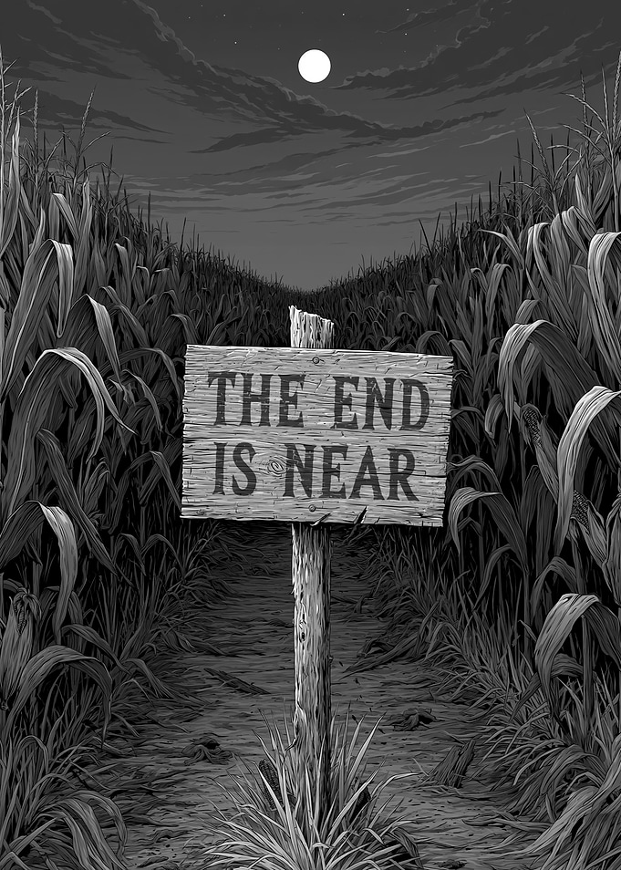 The End is Near Cornfield Sign