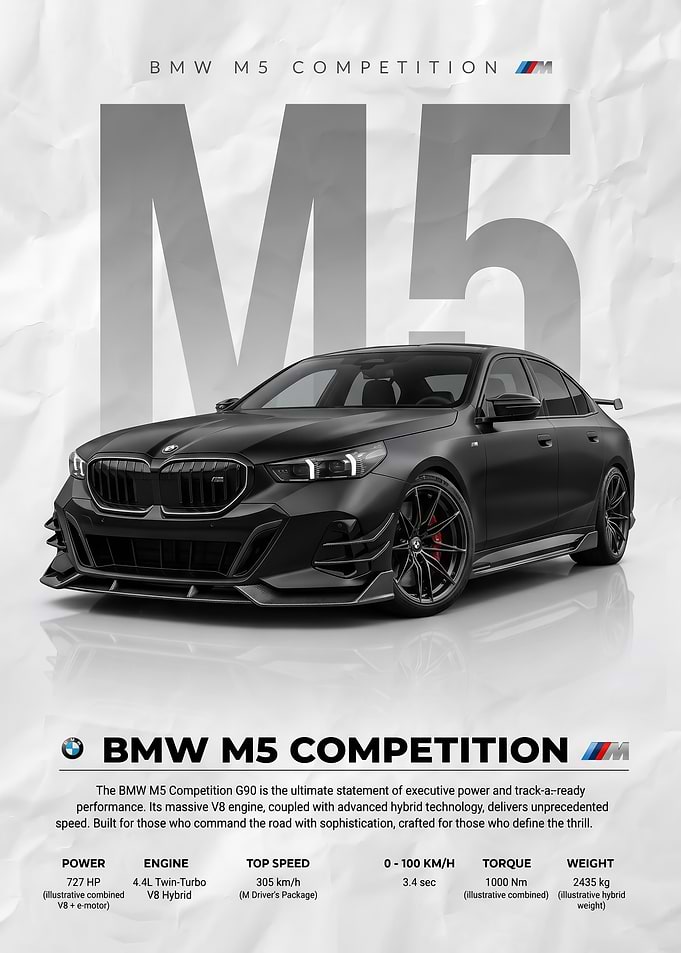 matte balck BMW M5 Competition G90 poster