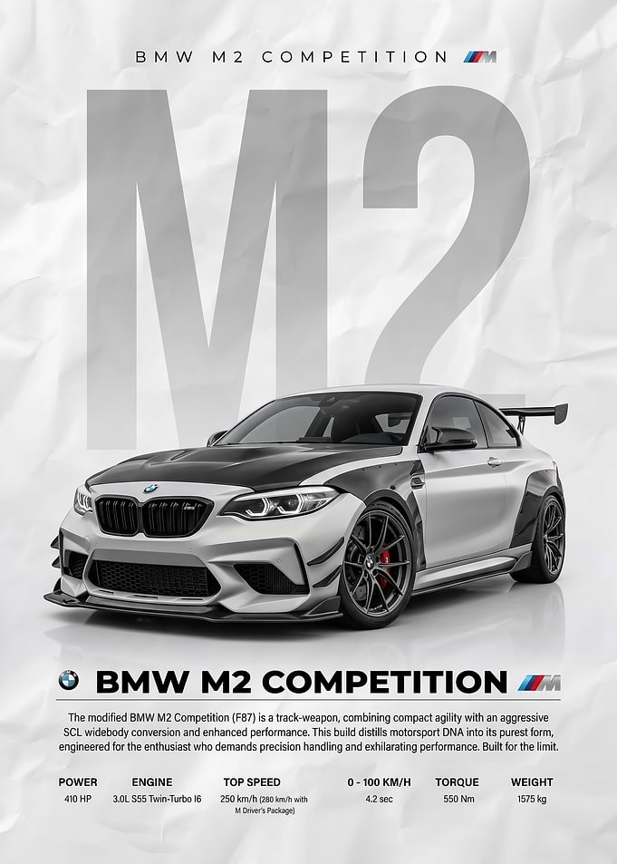white race BMW M2 Competition Poster