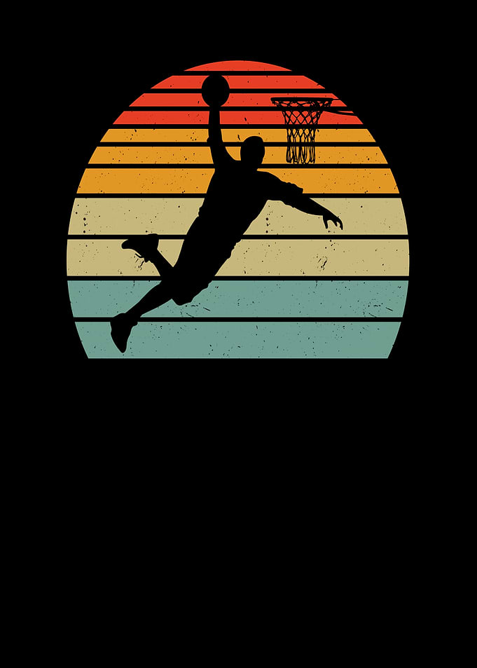 Basketball Player Dunking Retro Sunset