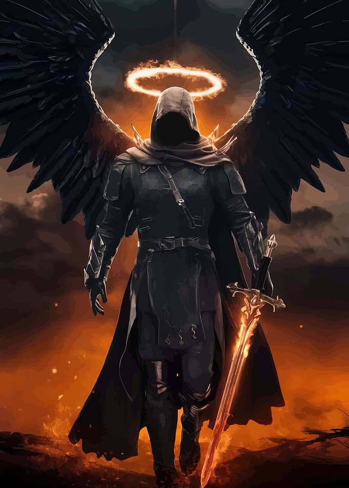 Dark Angel with Fiery Sword