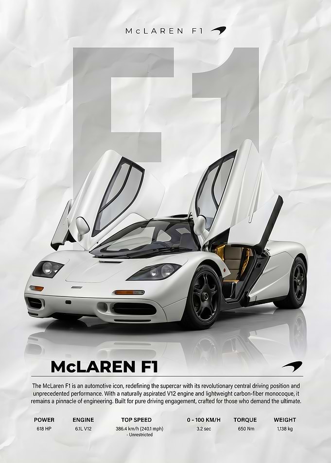 white McLaren F1 car Poster