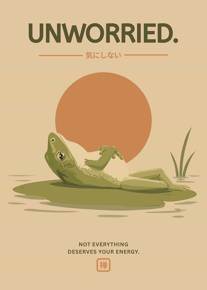 Unworried Frog Poster – Minimalist Zen Relaxation Wall Art