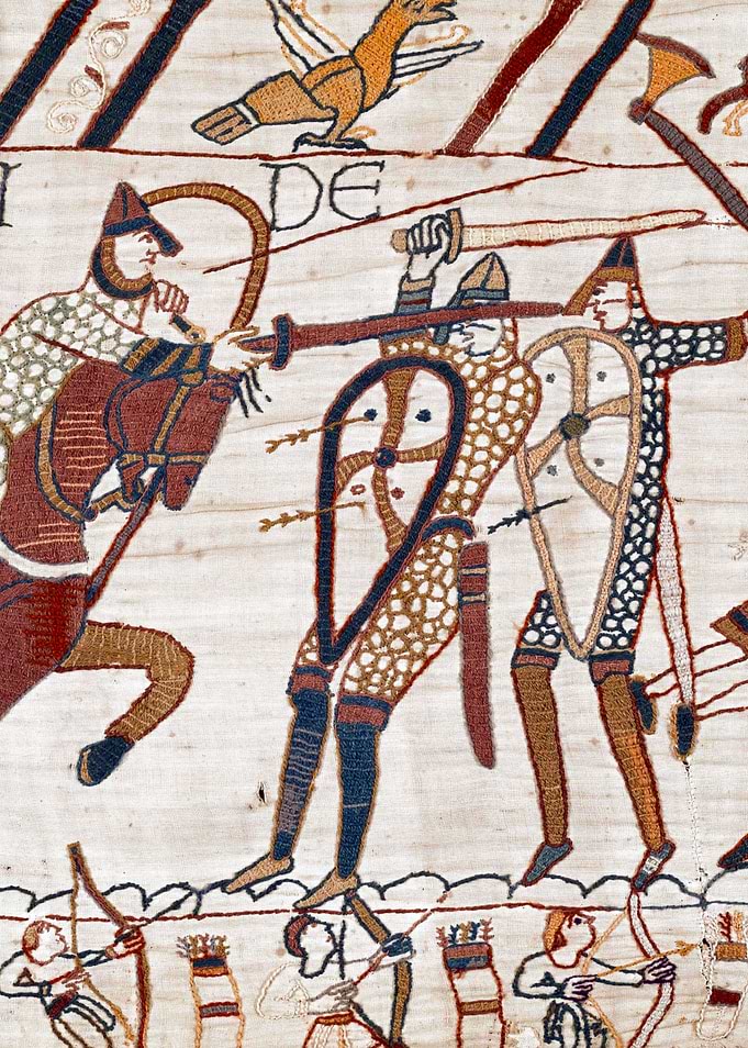 French and English Warriors at the Battle of Hastings Bayeux Tapestry Scene 56