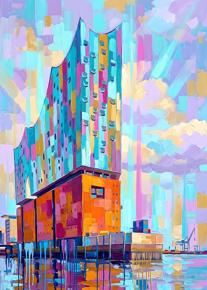 Vibrant Cityscape Painting - Hamburg Elbphilharmonie