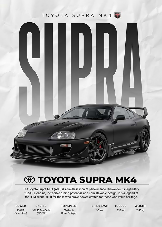 matte black Toyota Supra MK4 Poster