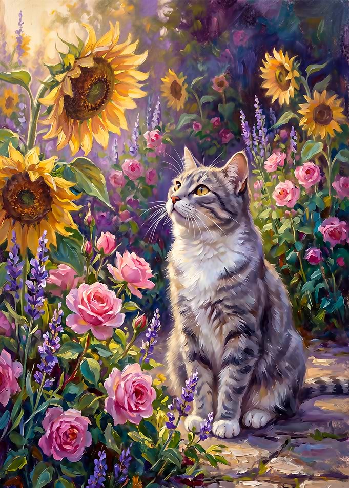 Cat Dreaming Sunlit Garden