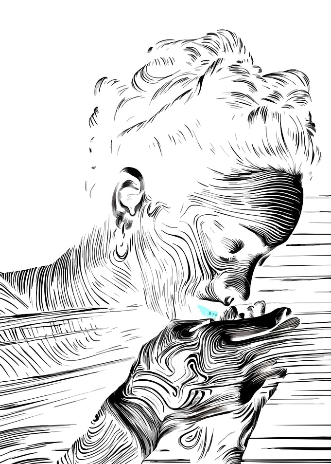 Abstract Portrait with Blue Accent
