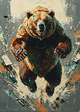 Orange Teal Charging Bear Collage