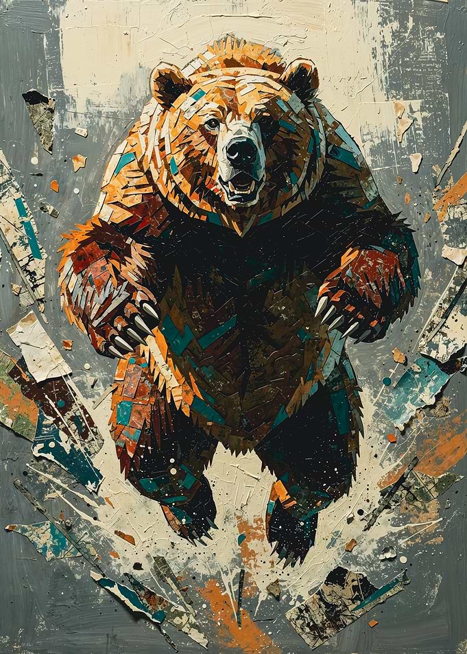 Orange Teal Charging Bear Collage