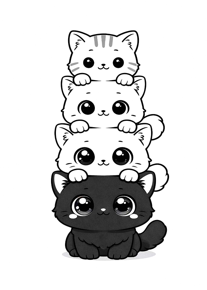Stack of Cute Kawaii Kittens