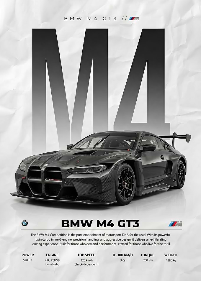 full carbon fiber BMW M4 GT3 Race Car Poster