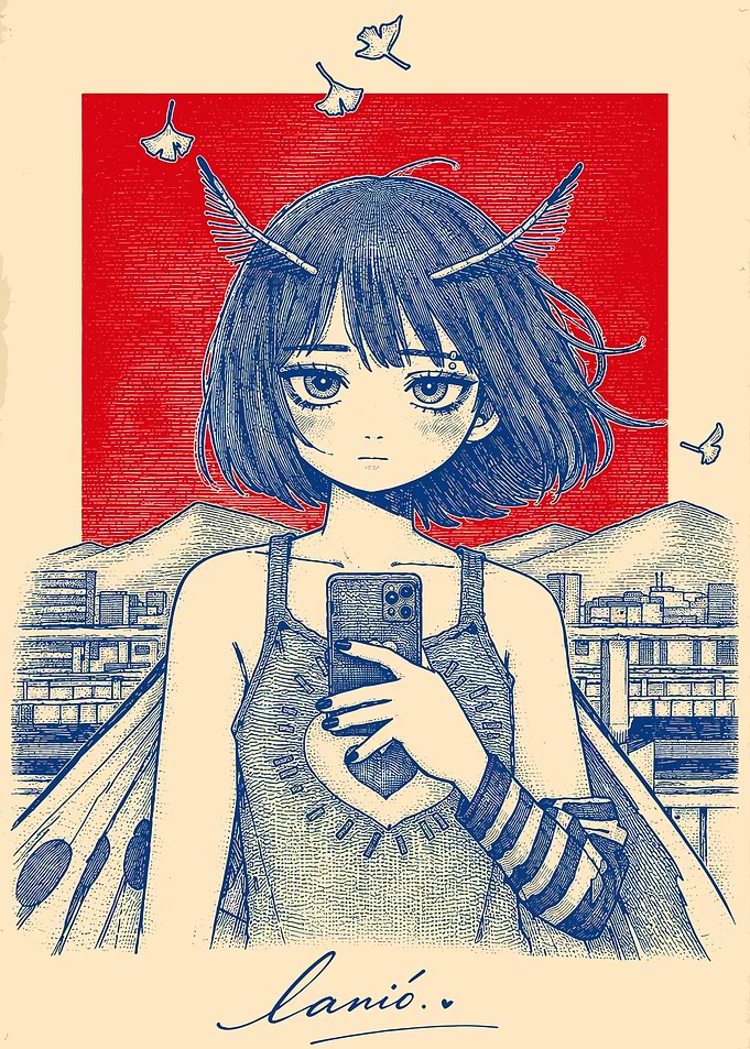 Anime Girl Taking Selfie with Wings