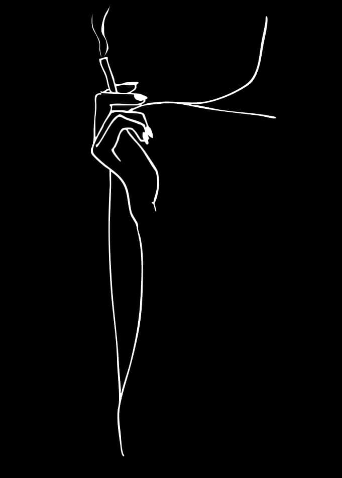 Minimalist line art of a hand holding a cigarette