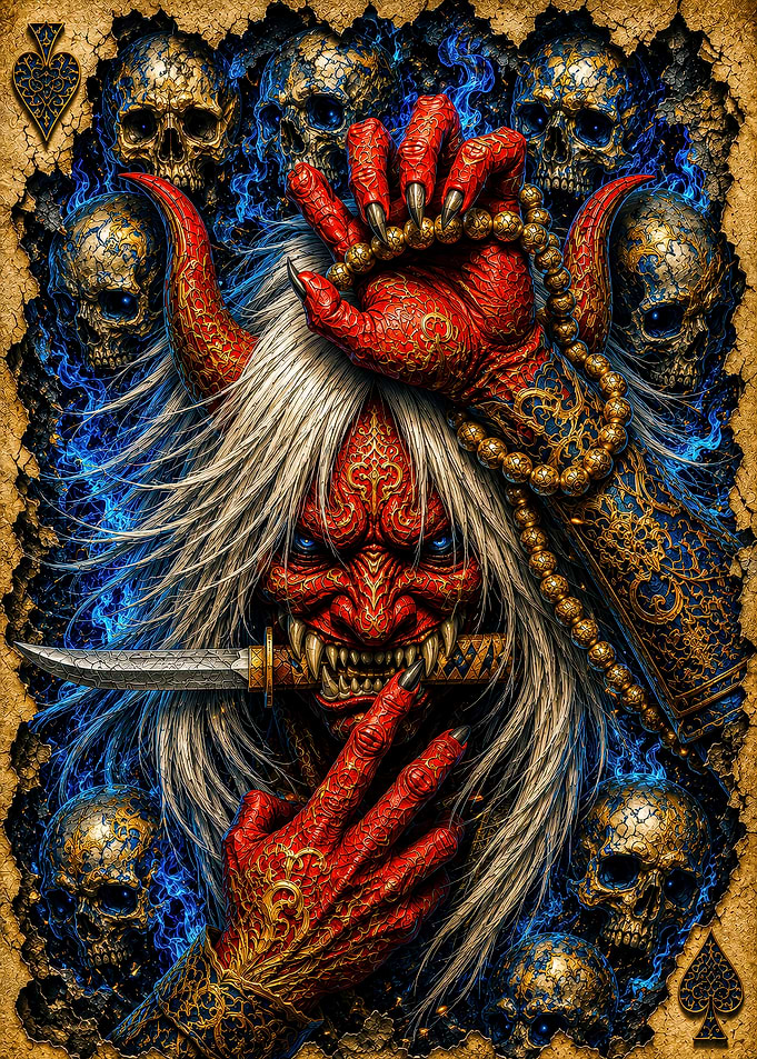 Demonic Oni with Skulls and Spades