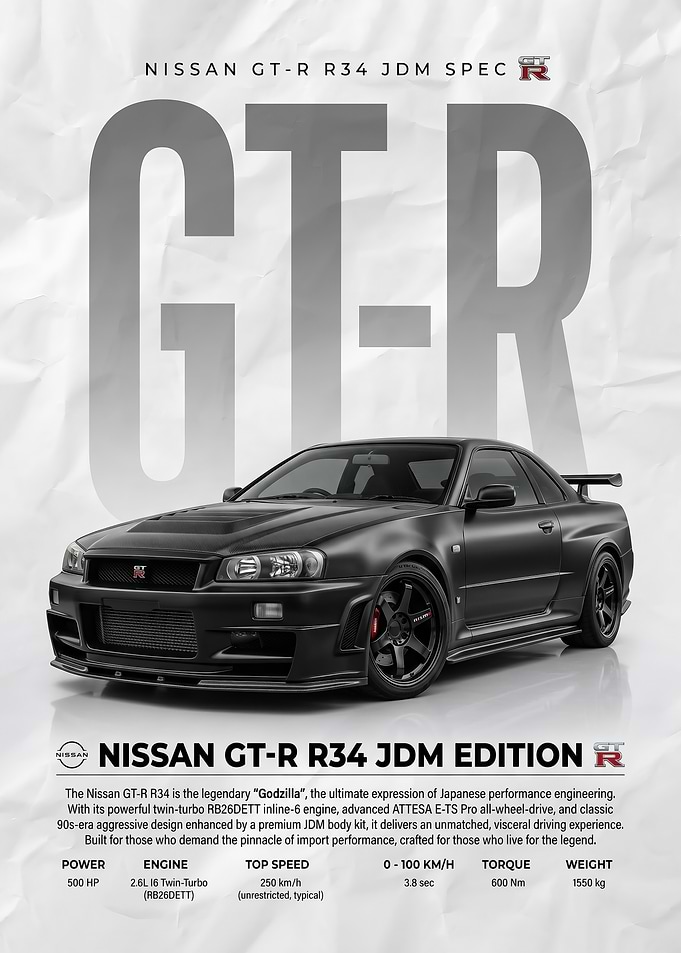matte black Nissan GT-R R34 JDM Edition