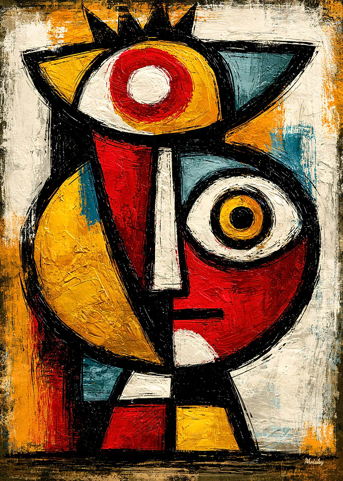 Primitive Cubist Guardian Bold Abstract Wall Art