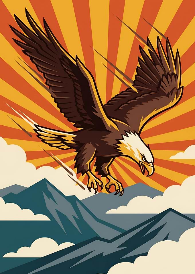 Eagle Soaring Over Mountains Pop Art