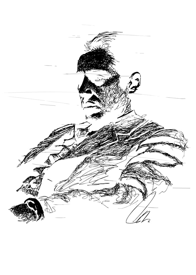 Sketch of a man with a mohawk