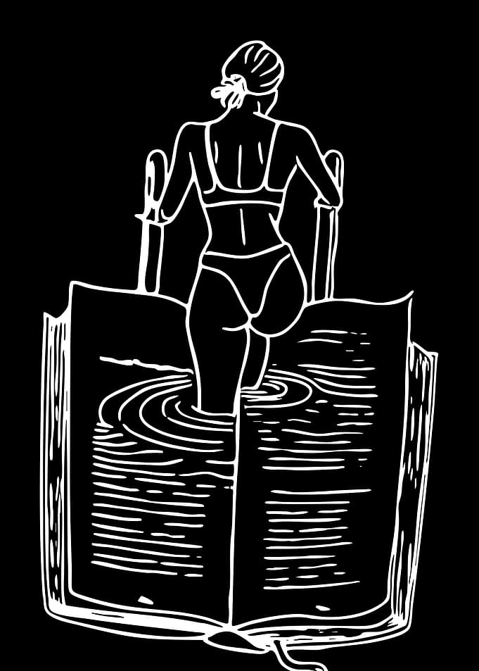 Woman in Bikini Entering Book Pool