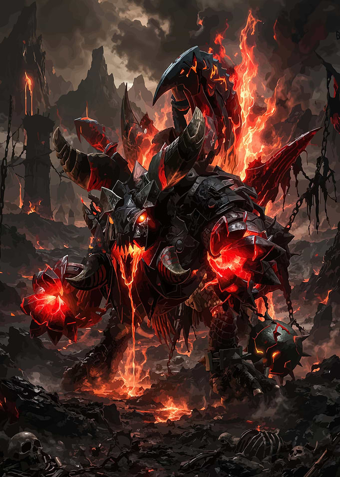 Fiery Demon Monster in Hellscape