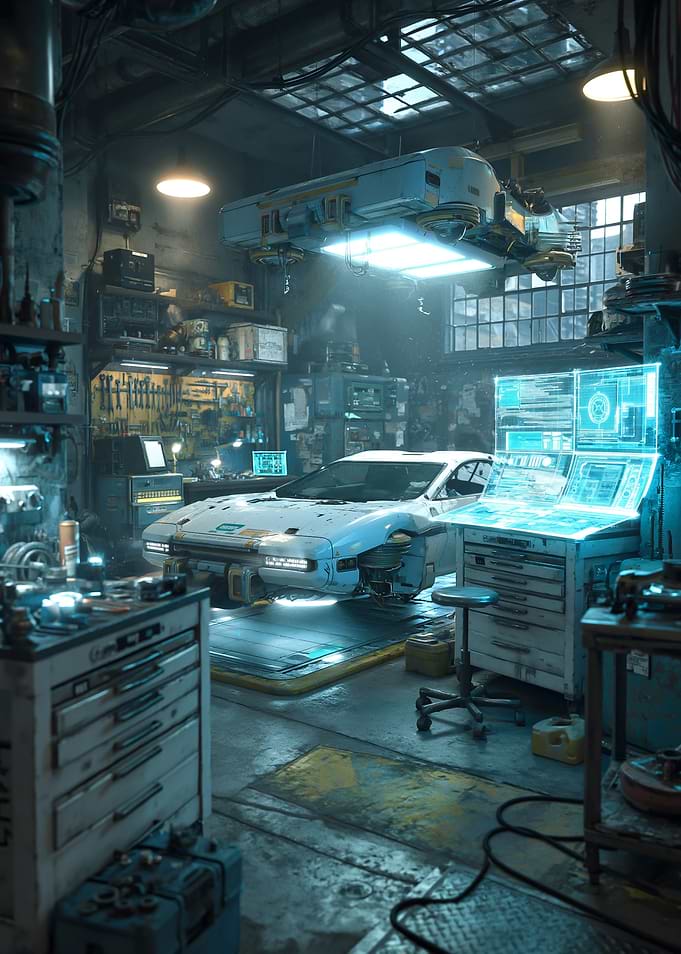 Futuristic Car Repair Garage