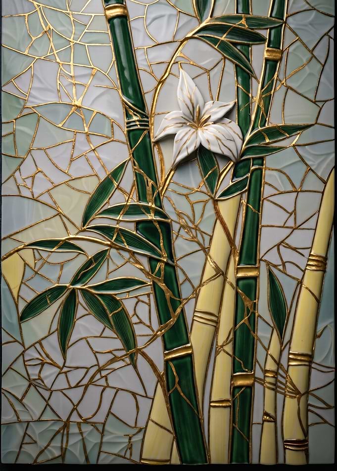 Bamboo and White Flower Mosaic