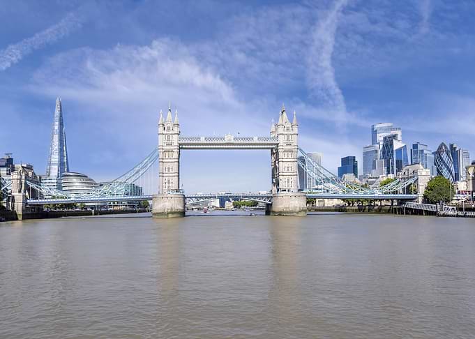 Tower Bridge in a modern city panorama
