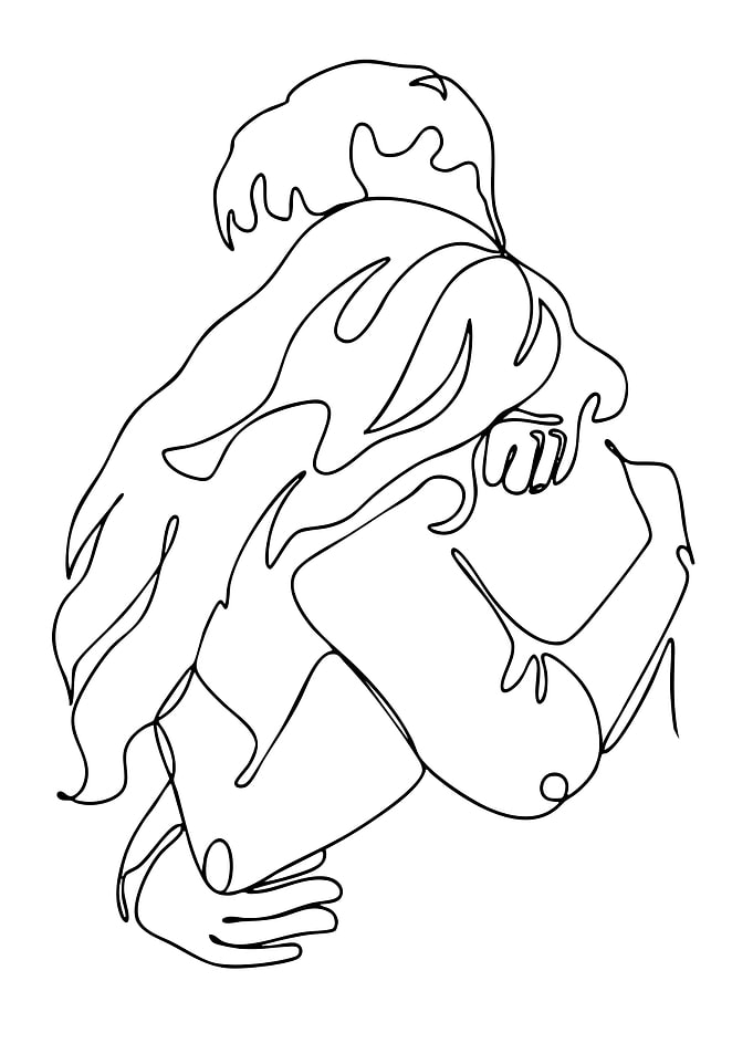 Couple Hugging Line Art