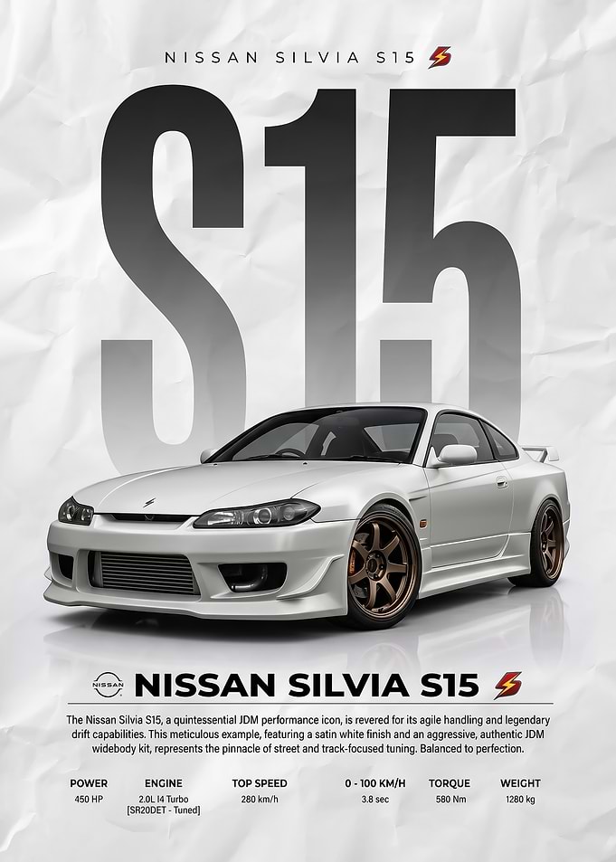 matte white Nissan Silvia S15 Poster