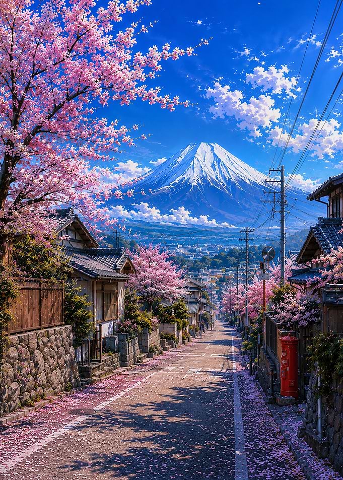 Mount Fuji and Cherry Blossoms Village
