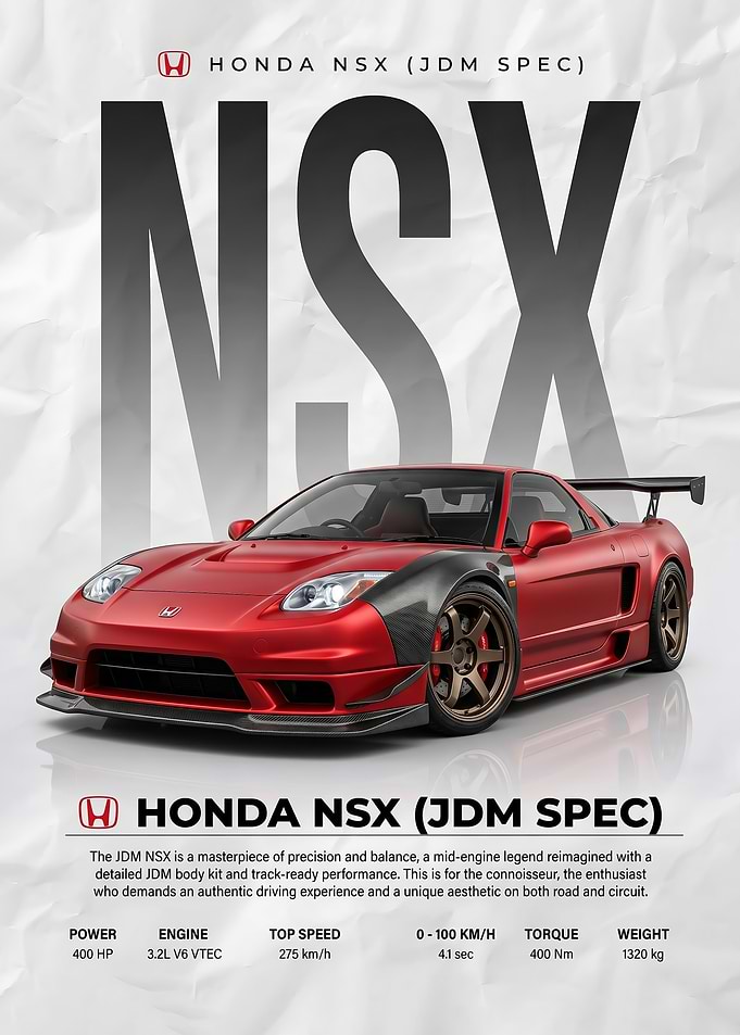 matte red Honda NSX JDM Spec Poster