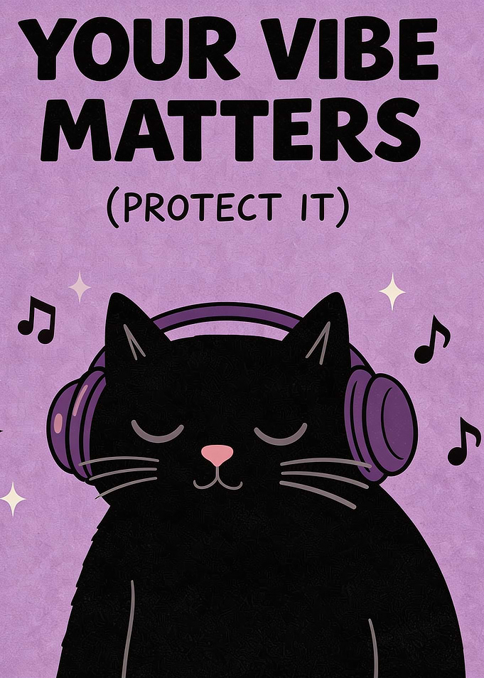 Black Cat Listening to Music