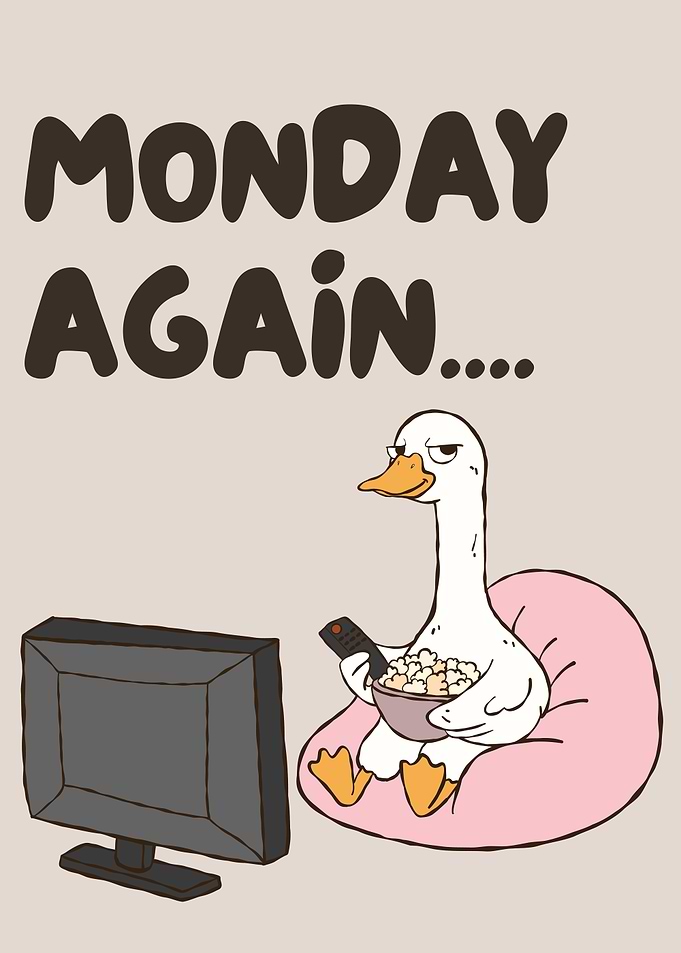 Goose watching TV on Monday, Funny Monday Quote