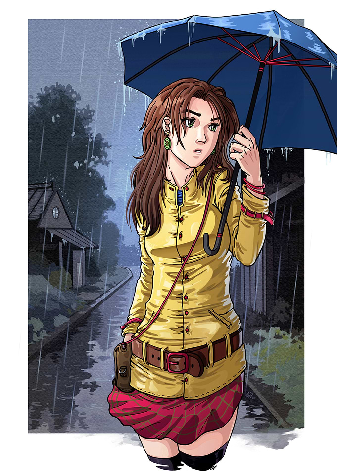 Girl with Umbrella in the Rain