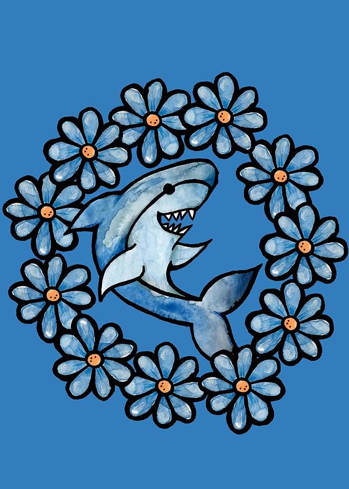 Cute Shark Surrounded by Flowers